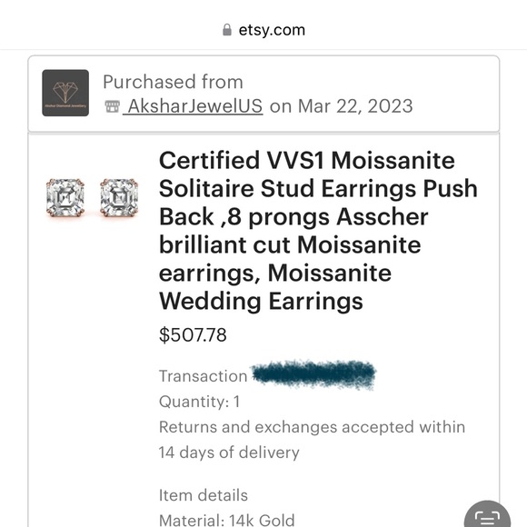 5 carat total weight Moissanite earrings - asscher cut, push back - Picture 3 of 3